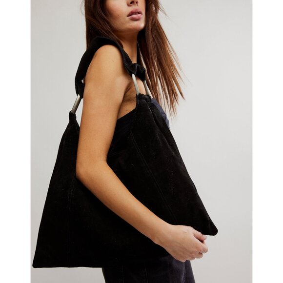 FREE PEOPLE Bobbi Slouch Suede Tote / Black - Picture 5 of 9